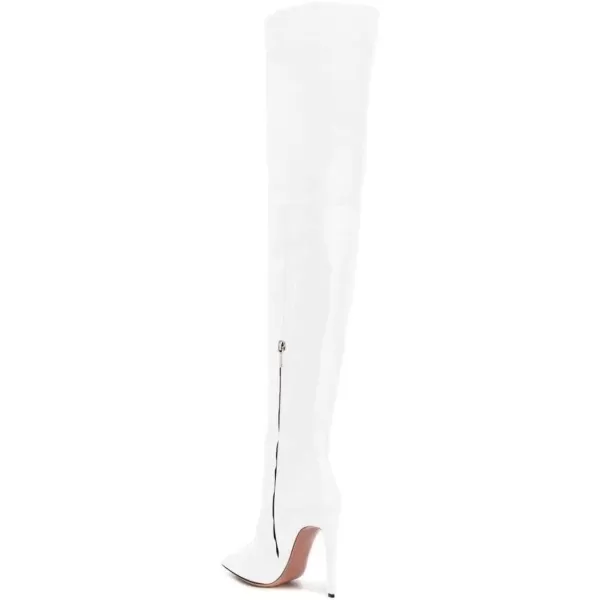 imageFSJ Women Fashion Pointed Toe Stiletto Heel Thigh High Over The Knee Boots Pull On Side Zipper Patent Leather Winter Shoes Size 415 USWhite
