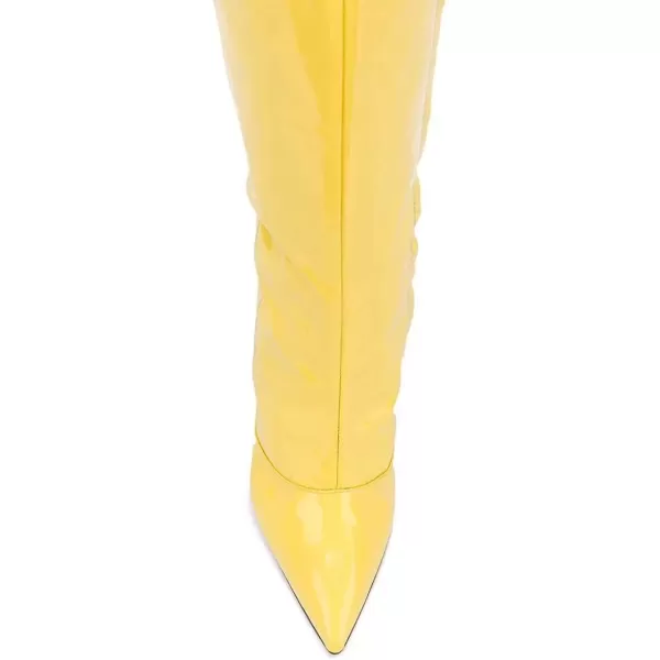 imageFSJ Women Fashion Pointed Toe Stiletto Heel Thigh High Over The Knee Boots Pull On Side Zipper Patent Leather Winter Shoes Size 415 USYellow