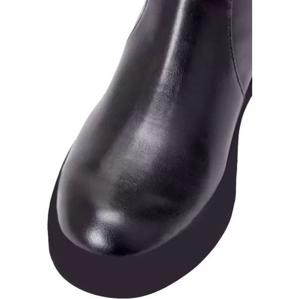 imageFSJ Women Over The Knee Boots Round Toe Side Zipper Low Block Heel Flat Long Booties Small Bow Decor Fashion Dress Thigh High Boots Size 415 USBlack