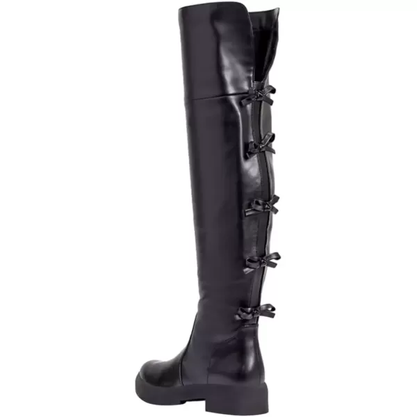 imageFSJ Women Over The Knee Boots Round Toe Side Zipper Low Block Heel Flat Long Booties Small Bow Decor Fashion Dress Thigh High Boots Size 415 USBlack