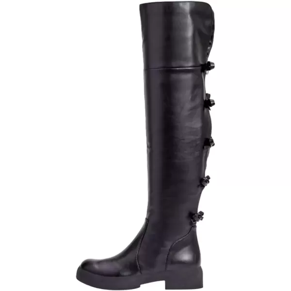 imageFSJ Women Over The Knee Boots Round Toe Side Zipper Low Block Heel Flat Long Booties Small Bow Decor Fashion Dress Thigh High Boots Size 415 USBlack
