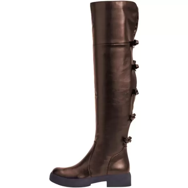 imageFSJ Women Over The Knee Boots Round Toe Side Zipper Low Block Heel Flat Long Booties Small Bow Decor Fashion Dress Thigh High Boots Size 415 USBrown