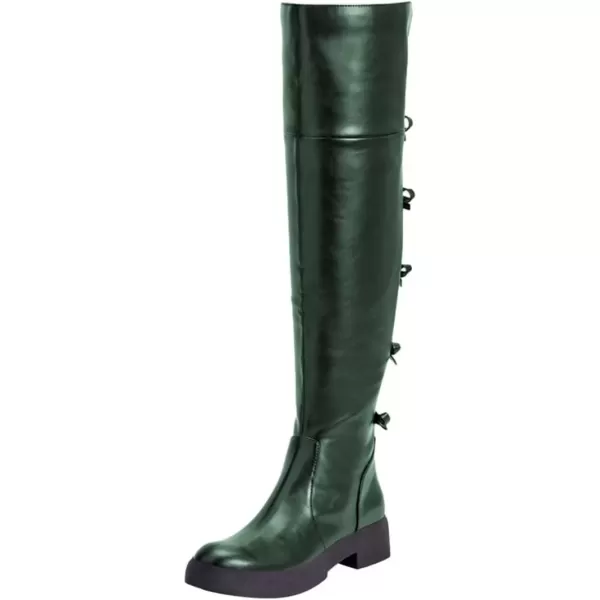 imageFSJ Women Over The Knee Boots Round Toe Side Zipper Low Block Heel Flat Long Booties Small Bow Decor Fashion Dress Thigh High Boots Size 415 USDark Green