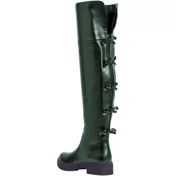 imageFSJ Women Over The Knee Boots Round Toe Side Zipper Low Block Heel Flat Long Booties Small Bow Decor Fashion Dress Thigh High Boots Size 415 USDark Green