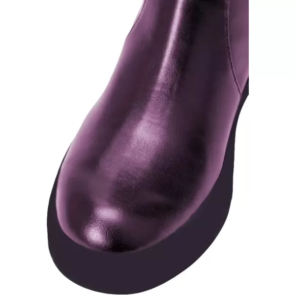 imageFSJ Women Over The Knee Boots Round Toe Side Zipper Low Block Heel Flat Long Booties Small Bow Decor Fashion Dress Thigh High Boots Size 415 USDark Purple