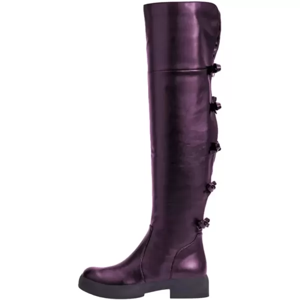 imageFSJ Women Over The Knee Boots Round Toe Side Zipper Low Block Heel Flat Long Booties Small Bow Decor Fashion Dress Thigh High Boots Size 415 USDark Purple