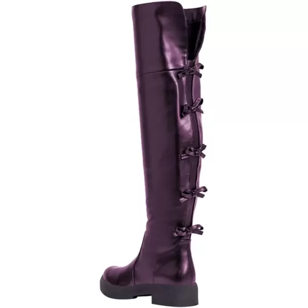 imageFSJ Women Over The Knee Boots Round Toe Side Zipper Low Block Heel Flat Long Booties Small Bow Decor Fashion Dress Thigh High Boots Size 415 USDark Purple
