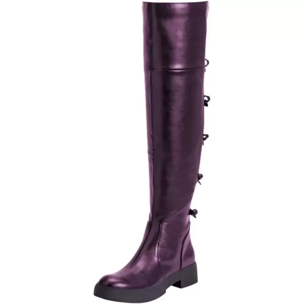 imageFSJ Women Over The Knee Boots Round Toe Side Zipper Low Block Heel Flat Long Booties Small Bow Decor Fashion Dress Thigh High Boots Size 415 USDark Purple