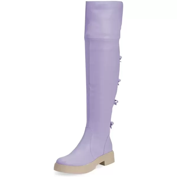 imageFSJ Women Over The Knee Boots Round Toe Side Zipper Low Block Heel Flat Long Booties Small Bow Decor Fashion Dress Thigh High Boots Size 415 USPurple
