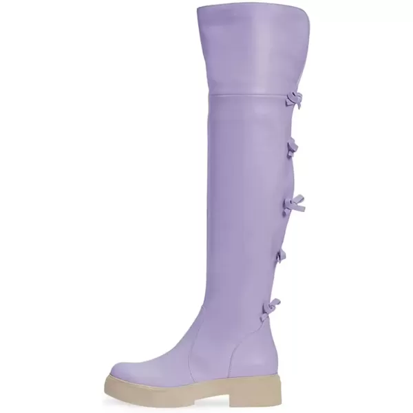 imageFSJ Women Over The Knee Boots Round Toe Side Zipper Low Block Heel Flat Long Booties Small Bow Decor Fashion Dress Thigh High Boots Size 415 USPurple