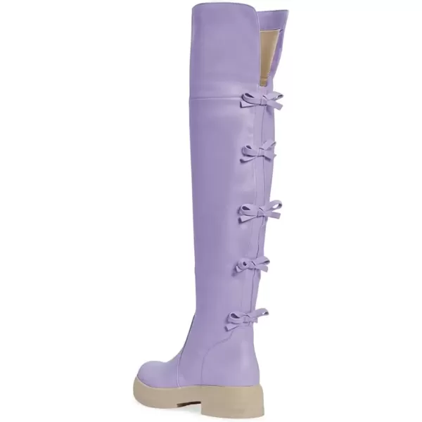 imageFSJ Women Over The Knee Boots Round Toe Side Zipper Low Block Heel Flat Long Booties Small Bow Decor Fashion Dress Thigh High Boots Size 415 USPurple