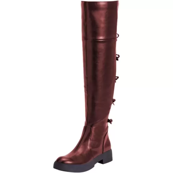 imageFSJ Women Over The Knee Boots Round Toe Side Zipper Low Block Heel Flat Long Booties Small Bow Decor Fashion Dress Thigh High Boots Size 415 USSorrel