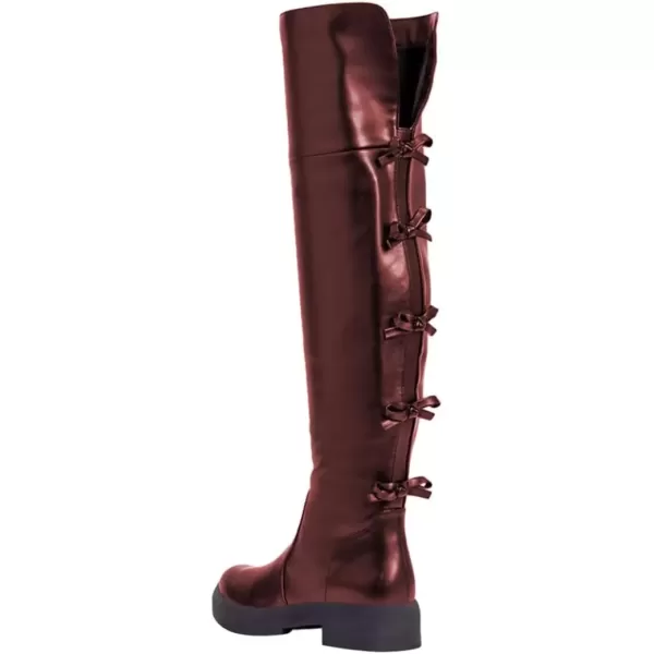 imageFSJ Women Over The Knee Boots Round Toe Side Zipper Low Block Heel Flat Long Booties Small Bow Decor Fashion Dress Thigh High Boots Size 415 USSorrel