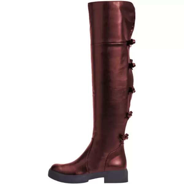 imageFSJ Women Over The Knee Boots Round Toe Side Zipper Low Block Heel Flat Long Booties Small Bow Decor Fashion Dress Thigh High Boots Size 415 USSorrel
