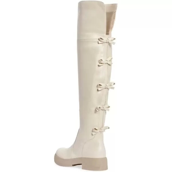 imageFSJ Women Over The Knee Boots Round Toe Side Zipper Low Block Heel Flat Long Booties Small Bow Decor Fashion Dress Thigh High Boots Size 415 USWhite