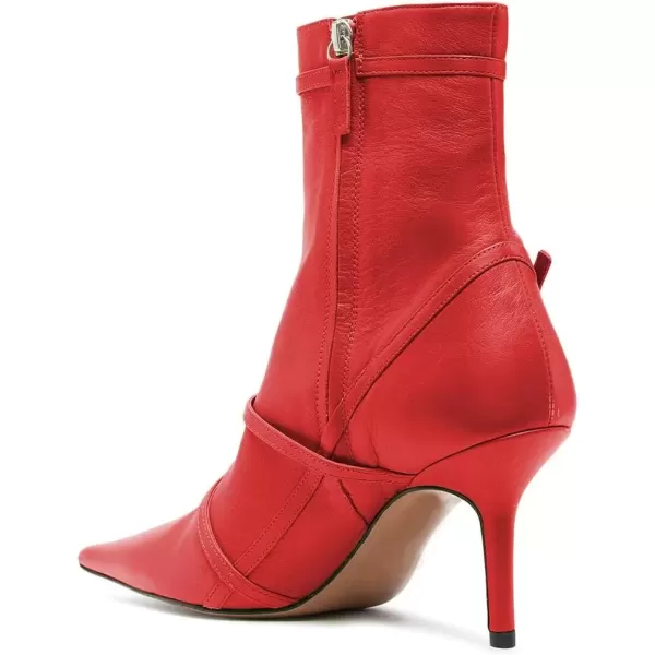 imageFSJ Women Pointed Toe Ankle Boots with Cross Buckle Straps Decoration Fashion Elegant Mid Low Heel Booties Ankle Wrap Zip Up Evening Party Dress Shoes Size 415 USRed