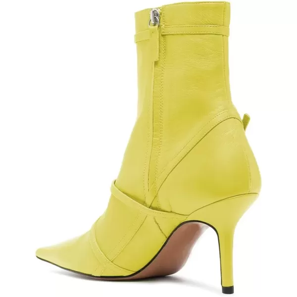 imageFSJ Women Pointed Toe Ankle Boots with Cross Buckle Straps Decoration Fashion Elegant Mid Low Heel Booties Ankle Wrap Zip Up Evening Party Dress Shoes Size 415 USLemon