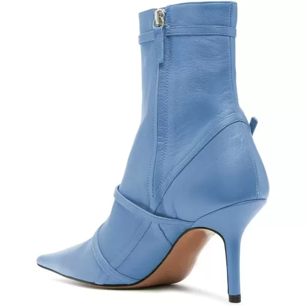 imageFSJ Women Pointed Toe Ankle Boots with Cross Buckle Straps Decoration Fashion Elegant Mid Low Heel Booties Ankle Wrap Zip Up Evening Party Dress Shoes Size 415 USBlue