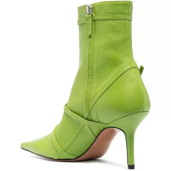 imageFSJ Women Pointed Toe Ankle Boots with Cross Buckle Straps Decoration Fashion Elegant Mid Low Heel Booties Ankle Wrap Zip Up Evening Party Dress Shoes Size 415 USGreen