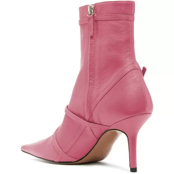 imageFSJ Women Pointed Toe Ankle Boots with Cross Buckle Straps Decoration Fashion Elegant Mid Low Heel Booties Ankle Wrap Zip Up Evening Party Dress Shoes Size 415 USPink