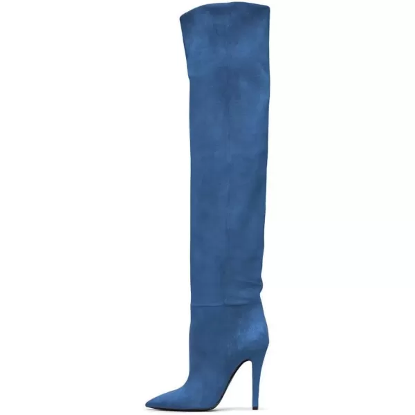 imageFSJ Women Sexy Thigh High Long Boots Over The Knee Cone High Heels Stretch Winter Dress Shoes SizeBlue