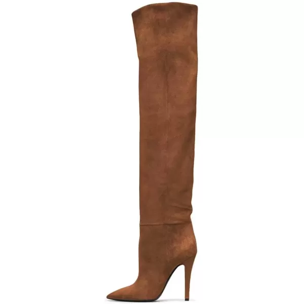 imageFSJ Women Sexy Thigh High Long Boots Over The Knee Cone High Heels Stretch Winter Dress Shoes SizeBrown