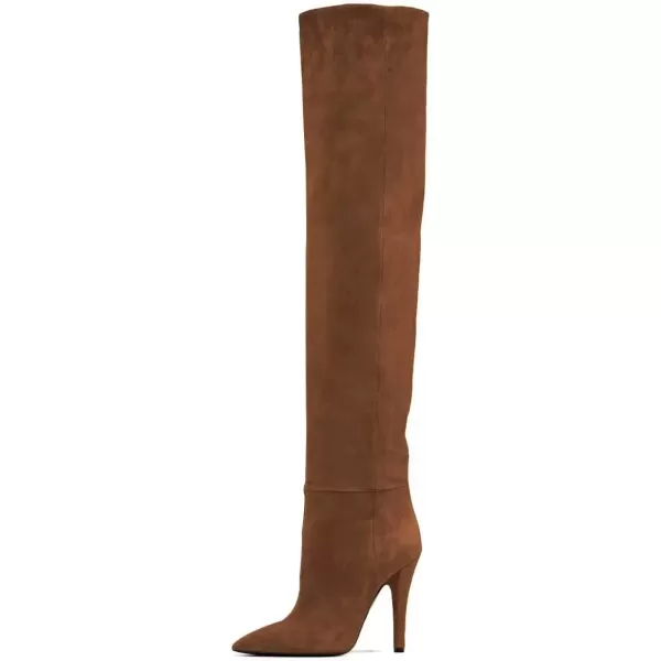 imageFSJ Women Sexy Thigh High Long Boots Over The Knee Cone High Heels Stretch Winter Dress Shoes SizeBrown