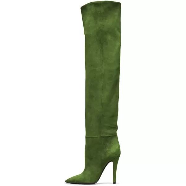 imageFSJ Women Sexy Thigh High Long Boots Over The Knee Cone High Heels Stretch Winter Dress Shoes SizeGreen