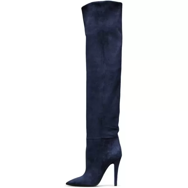 imageFSJ Women Sexy Thigh High Long Boots Over The Knee Cone High Heels Stretch Winter Dress Shoes SizeNavy