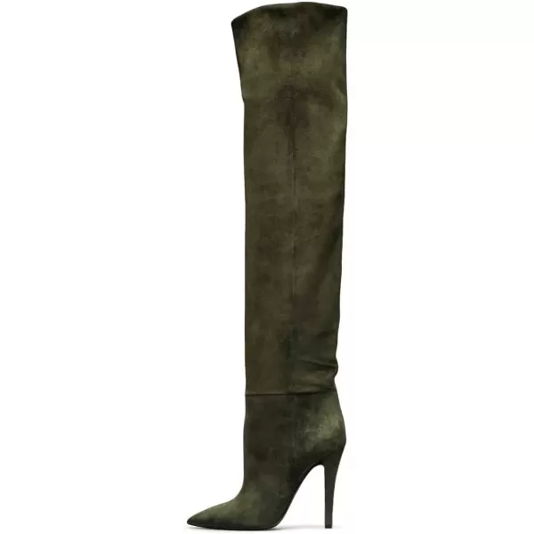 imageFSJ Women Sexy Thigh High Long Boots Over The Knee Cone High Heels Stretch Winter Dress Shoes SizeOlive