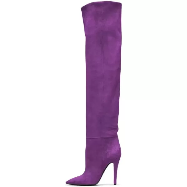 imageFSJ Women Sexy Thigh High Long Boots Over The Knee Cone High Heels Stretch Winter Dress Shoes SizePurple