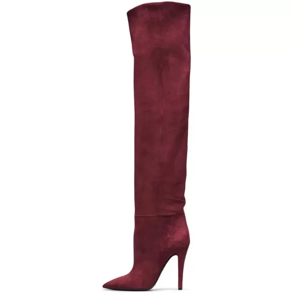 imageFSJ Women Sexy Thigh High Long Boots Over The Knee Cone High Heels Stretch Winter Dress Shoes SizeWine