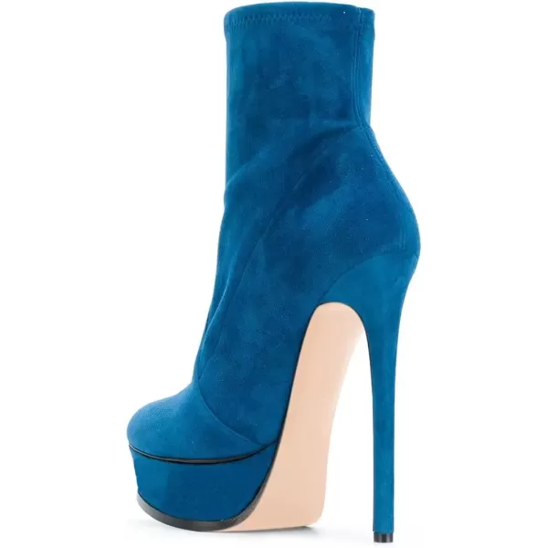 imageFSJ Women Stylish ankle Boots Thin High Heel Platform Pointed Toe Suede Party Office Daily Shoes Size 415 USBlue