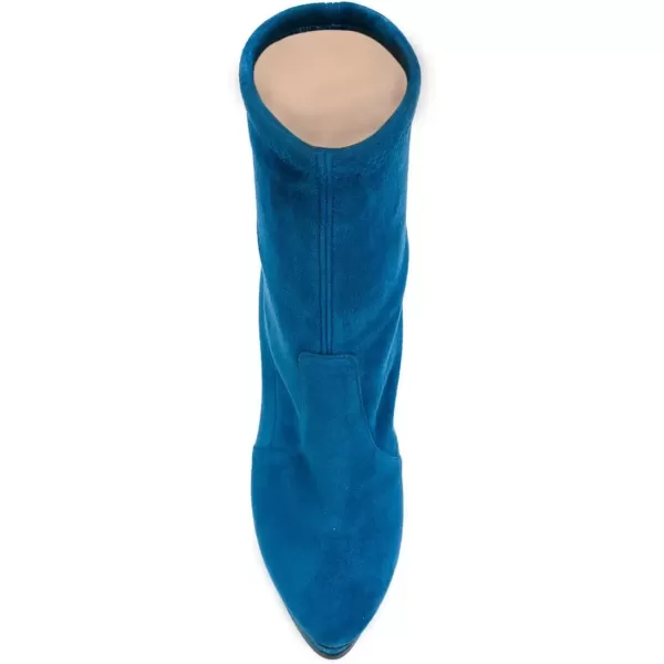 imageFSJ Women Stylish ankle Boots Thin High Heel Platform Pointed Toe Suede Party Office Daily Shoes Size 415 USBlue