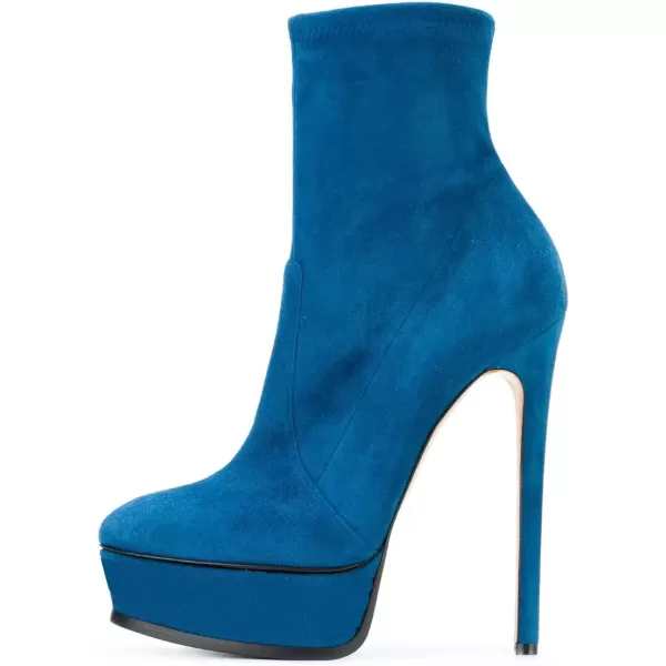 imageFSJ Women Stylish ankle Boots Thin High Heel Platform Pointed Toe Suede Party Office Daily Shoes Size 415 USBlue