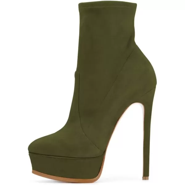 imageFSJ Women Stylish ankle Boots Thin High Heel Platform Pointed Toe Suede Party Office Daily Shoes Size 415 USGreen