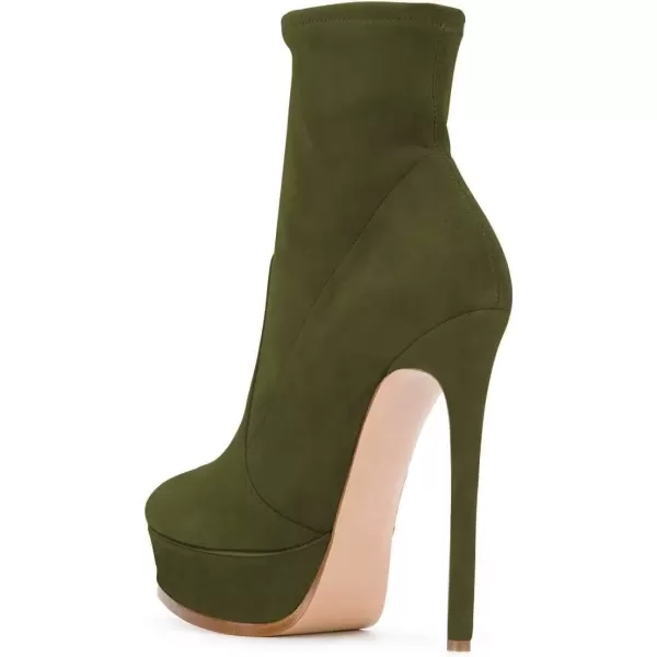 imageFSJ Women Stylish ankle Boots Thin High Heel Platform Pointed Toe Suede Party Office Daily Shoes Size 415 USGreen