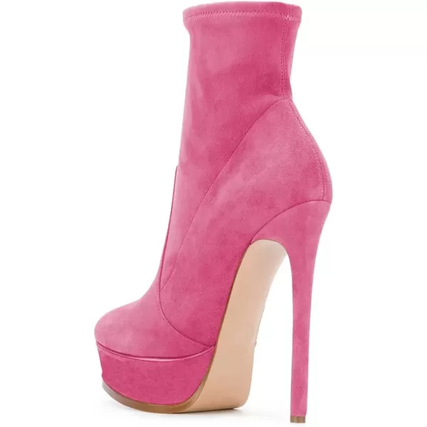 imageFSJ Women Stylish ankle Boots Thin High Heel Platform Pointed Toe Suede Party Office Daily Shoes Size 415 USHot Pink
