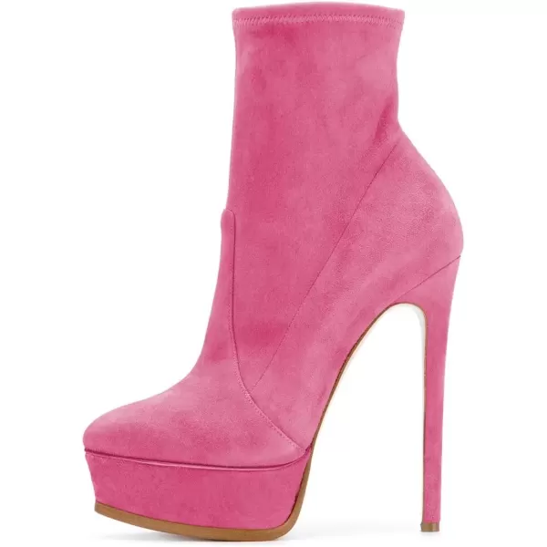 imageFSJ Women Stylish ankle Boots Thin High Heel Platform Pointed Toe Suede Party Office Daily Shoes Size 415 USHot Pink