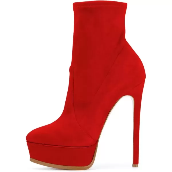 imageFSJ Women Stylish ankle Boots Thin High Heel Platform Pointed Toe Suede Party Office Daily Shoes Size 415 USRed