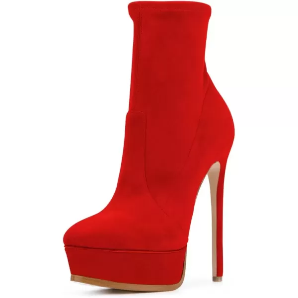 imageFSJ Women Stylish ankle Boots Thin High Heel Platform Pointed Toe Suede Party Office Daily Shoes Size 415 USRed