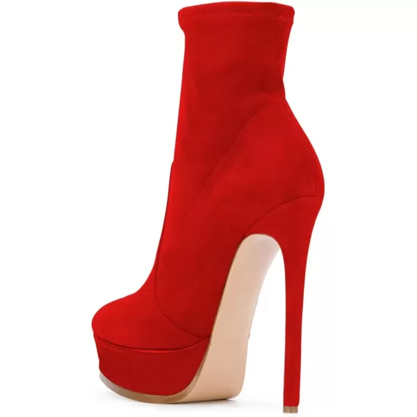 imageFSJ Women Stylish ankle Boots Thin High Heel Platform Pointed Toe Suede Party Office Daily Shoes Size 415 USRed