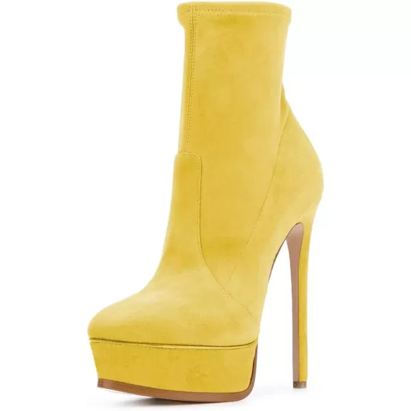 imageFSJ Women Stylish ankle Boots Thin High Heel Platform Pointed Toe Suede Party Office Daily Shoes Size 415 USYellow