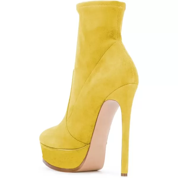 imageFSJ Women Stylish ankle Boots Thin High Heel Platform Pointed Toe Suede Party Office Daily Shoes Size 415 USYellow