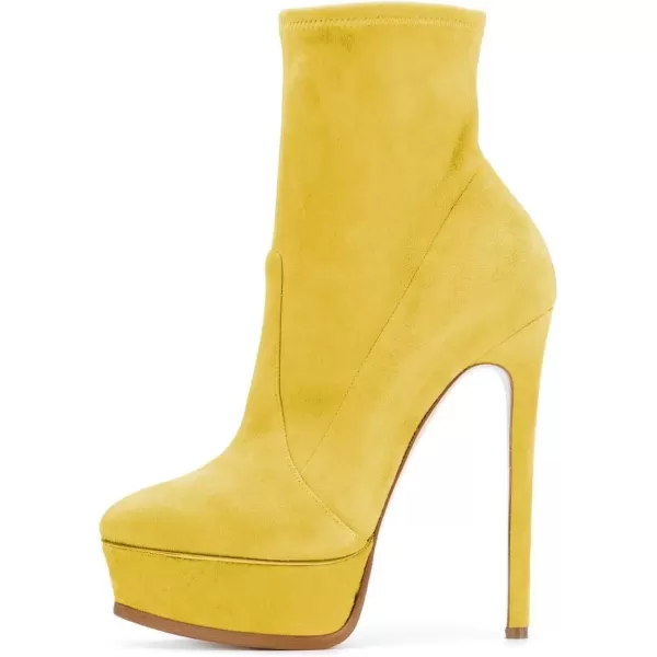imageFSJ Women Stylish ankle Boots Thin High Heel Platform Pointed Toe Suede Party Office Daily Shoes Size 415 USYellow