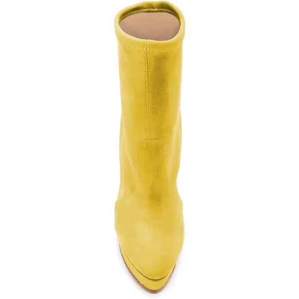 imageFSJ Women Stylish ankle Boots Thin High Heel Platform Pointed Toe Suede Party Office Daily Shoes Size 415 USYellow