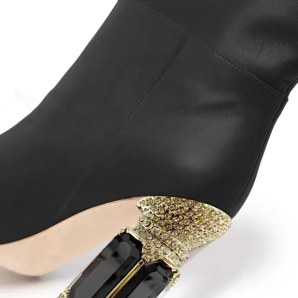 imageFSJ Women Trendy Studded Knee High Stretch Long Boots Pointed Toe Crystal Block Chunky Heel Comfort Winter Warm Faux Suede Pull On Shoes Size 415 USBlack Matte Leather