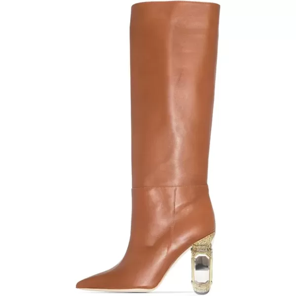 imageFSJ Women Trendy Studded Knee High Stretch Long Boots Pointed Toe Crystal Block Chunky Heel Comfort Winter Warm Faux Suede Pull On Shoes Size 415 USBrown1