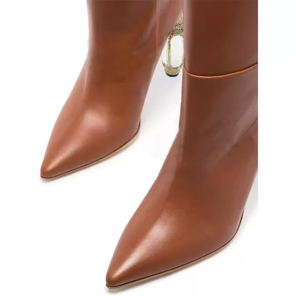 imageFSJ Women Trendy Studded Knee High Stretch Long Boots Pointed Toe Crystal Block Chunky Heel Comfort Winter Warm Faux Suede Pull On Shoes Size 415 USBrown1