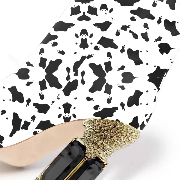 imageFSJ Women Trendy Studded Knee High Stretch Long Boots Pointed Toe Crystal Block Chunky Heel Comfort Winter Warm Faux Suede Pull On Shoes Size 415 USCow
